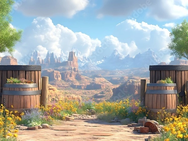 Obraz Desert garden path, mountain view, spring, idyllic