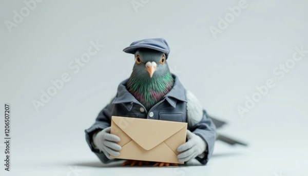 Fototapeta Pigeon Mailman Holding Envelope Delivery Service