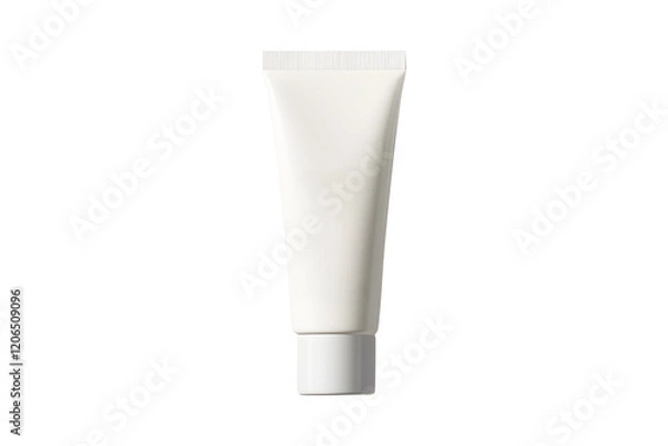 Fototapeta Cream tube plastic luxurious light white portable isolated on cut out PNG or transparent background. Modern bottle packaging products. Collapsible squeeze tube cosmetic containers with flip lid.