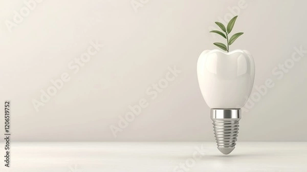 Fototapeta A dental implant with a plant sprouting from it, symbolizing growth and sustainability.