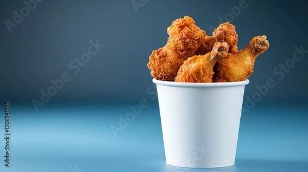 Fototapeta Fried chicken served in a white cup on a wooden table with a rustic background
