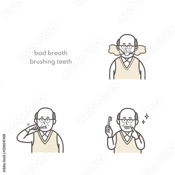 Obraz 高齢男性の歯磨きイラストセット