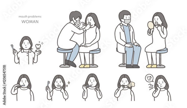 Obraz 若い女性の歯科診療イラストセット