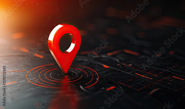 Fototapeta Location marker on digital map with glowing effects