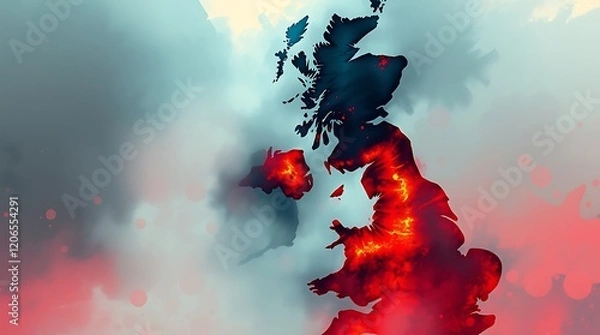 Fototapeta Fiery abstract map of Great Britain.