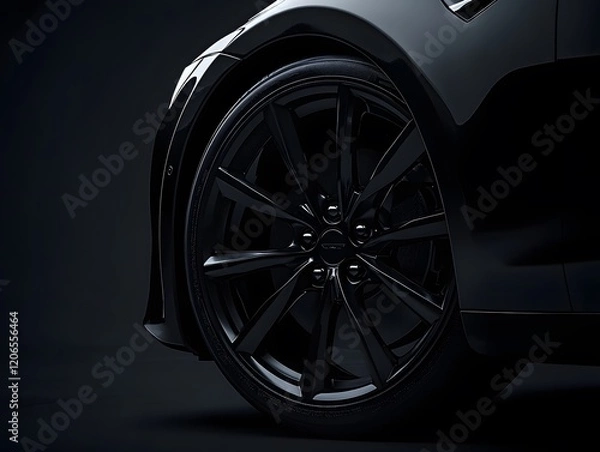 Fototapeta Black Car Wheel and Fender Close-up