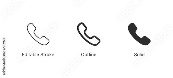 Obraz telephone icon, phone call icon handset symbol in editable stroke, outline, and solid styles. communication, contact icons