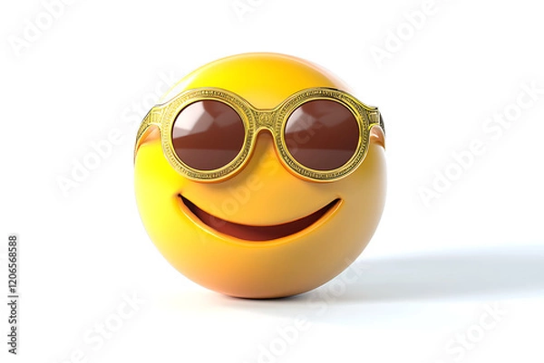 Fototapeta Cheerful emoji with sunglasses smiling brightly against a plain background, evoking joy and positivity