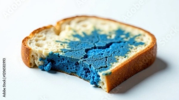 Fototapeta A Close-Up View of a Partially Consumed Slice of Bread with an Unusual Blue Substance