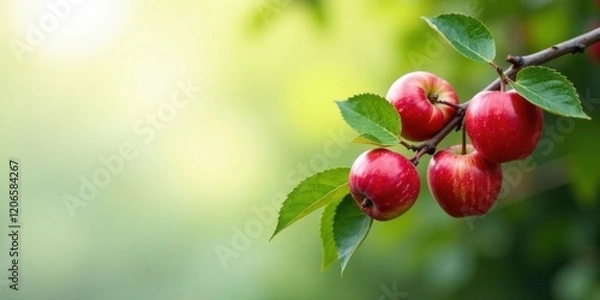 Fototapeta A Bountiful Harvest Red Apples on a Branch with Lush Green Foliage in a Vibrant Setting