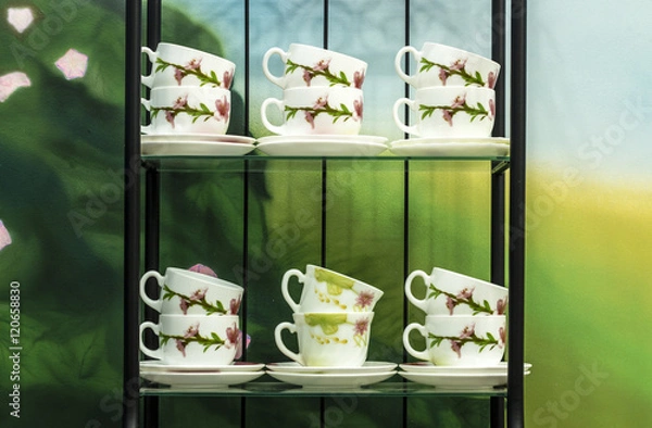 Obraz Twelve cups on the two shelf