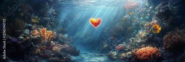 Obraz Underwater Valentine's Day Heart Background