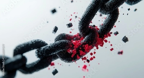Obraz Breaking Chain: A 3D Render of a Chain Breaking Apart into Red and Black Cubes