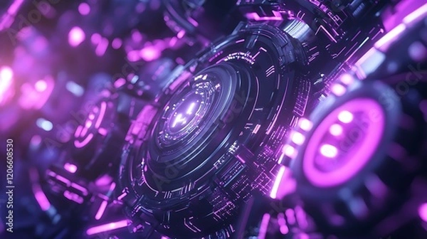 Fototapeta Abstract Purple and Black Glowing Mechanical Structure