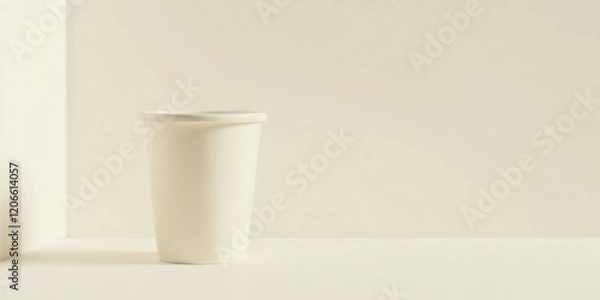 Fototapeta A Simple White Cup on a Light Beige Surface in a Minimalist Setting
