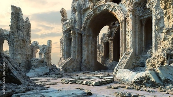 Fototapeta Ruins of a Crumbling Stone Structure with an Archway