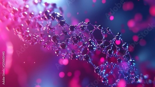 Fototapeta Abstract Molecular Structure in Pink and Blue Lighting
