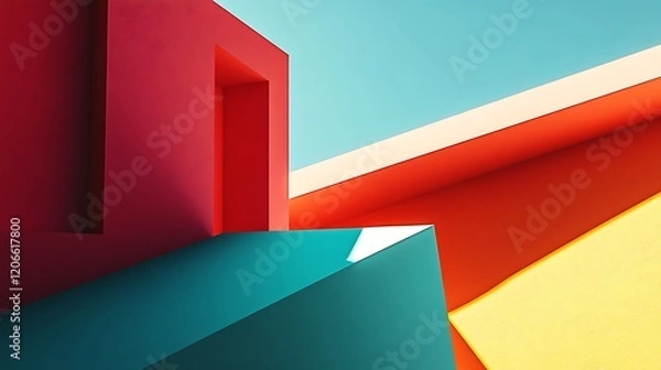Fototapeta Abstract geometric composition with colorful planes and a rectangular opening
