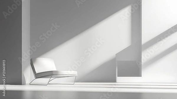 Fototapeta A Minimalist White Room with a Single Armchair and Sunlight Streaming in