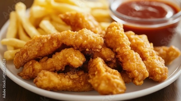 Fototapeta A plate of nugget stick with fries and sauce