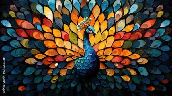 Fototapeta Vibrant peacock with colorful feather display