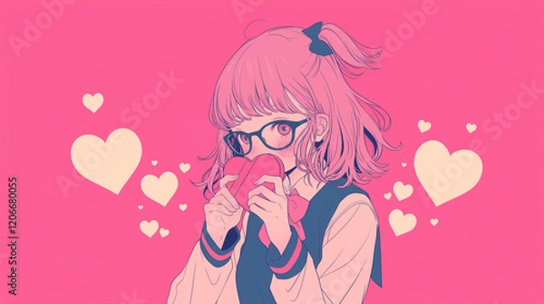 Obraz バレンタインチョコレートを持つ女子高生のイラスト