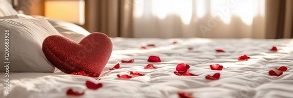 Obraz Romantic Valentine's Day Background with Heart and Rose Petals
