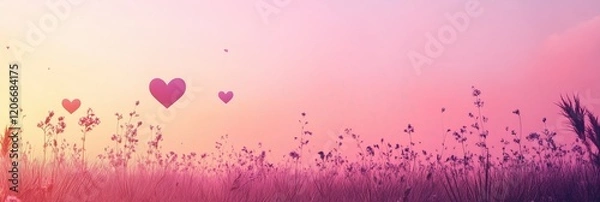 Obraz Valentine's Day Heart Background with Wildflowers