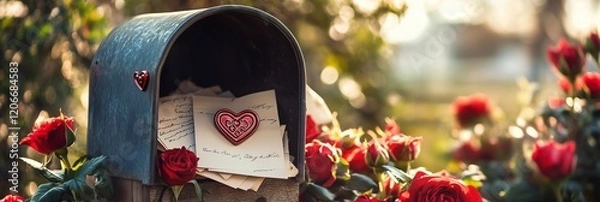 Obraz Valentine's Day Mailbox Background with Roses