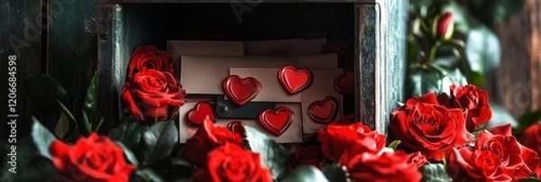 Obraz Valentine's Day Heart Background with Roses and Letters