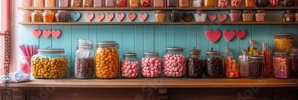 Obraz Valentine's Day Candy Background with Hearts and Treats