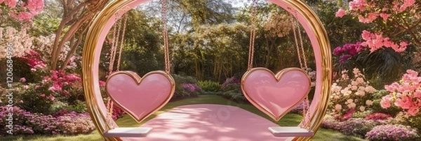 Obraz Valentine's Day Heart Background with Floral Garden