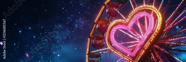 Obraz Valentine's Day Heart Background with Ferris Wheel