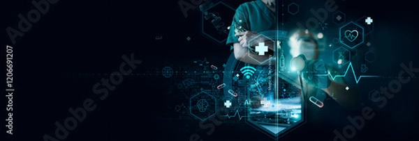 Obraz Medical technology, doctor use AI robots for diagnosis, care, and increasing accuracy patient treatment in future. Medical research and development innovation technology to improve patient health.