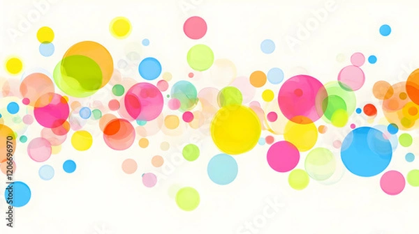 Obraz Colorful bubbles floating, celebratory design, white background, party invitation
