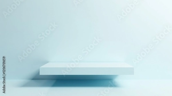Fototapeta Empty Light Blue Shelf Against a Pastel Wall Simple Minimalist Product Display Background