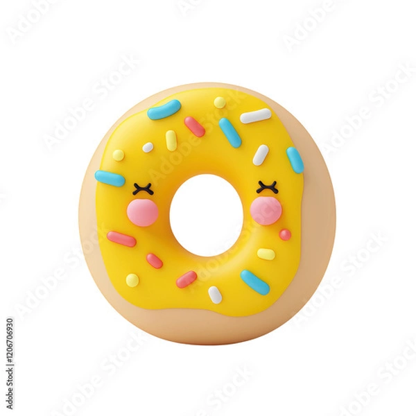 Fototapeta Cheerful Kawaii Donut with Colorful Sprinkles and Smiling Face