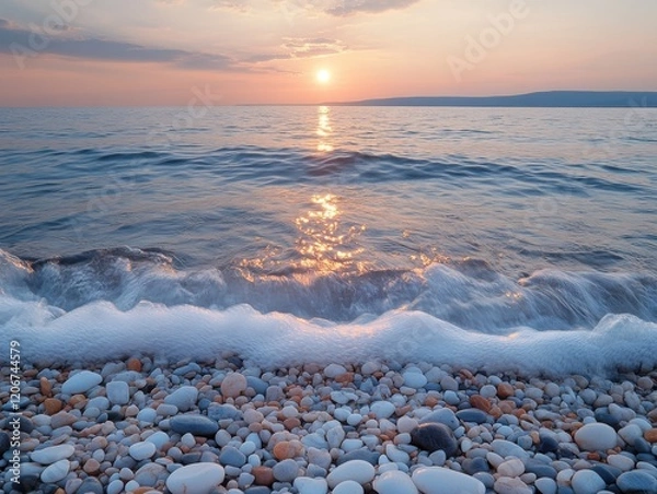 Obraz Serene Lakeside Sunset with Gentle Waves at Golden Hour
