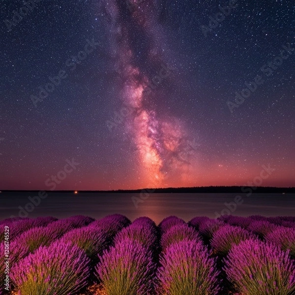 Obraz Serene Lavender Field under Bright Tropical Sky with Star-filled Horizon