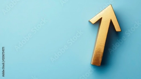 Fototapeta Solid gold upward arrow on a blue background symbolizing growth and success