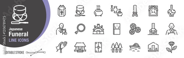 Obraz ライン・アイコン｜日本のお葬式　[線の編集可能]