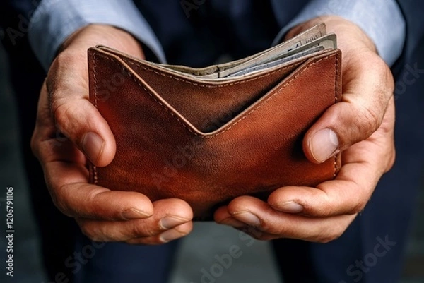 Fototapeta bankruptcy, debt concept. People open empty wallet, Generative AI
