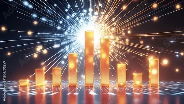 Fototapeta Glowing Bar Graphs of Sales Increase Abstract Concept of Business Growth and Profit