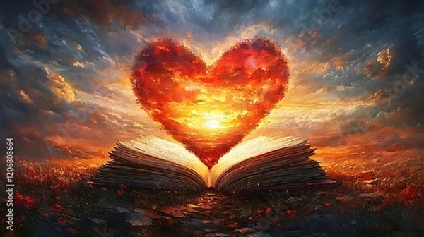 Fototapeta A heart shape is formed by the pages of an open book