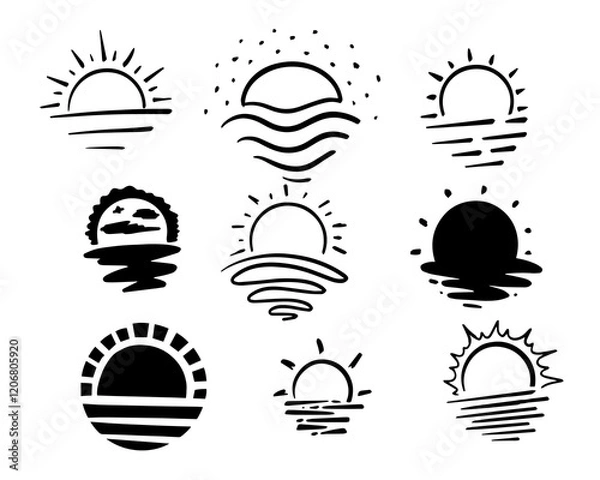 Obraz Sun with shadow at water drawing art set collection