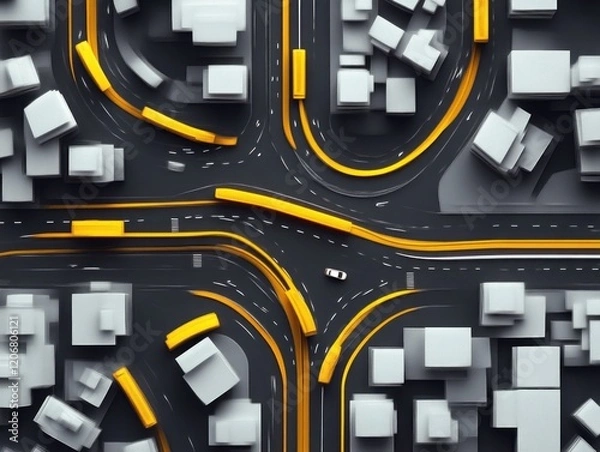 Obraz Dynamic urban traffic flow city intersection aerial view modern environment transportation concept