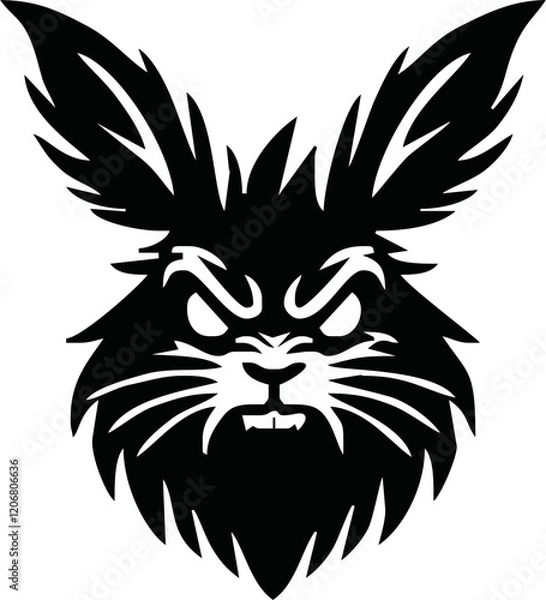 Fototapeta Bunny vector logotype. Wild animal brand label. Angry rabbit logo or sticker.