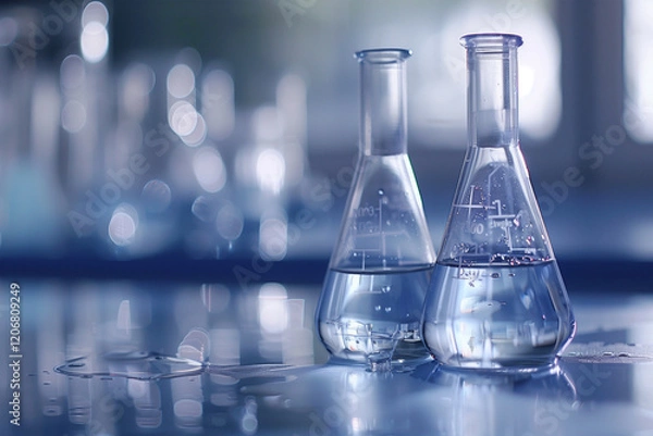 Fototapeta Laboratory Glassware with Liquid in Scientific Setting

