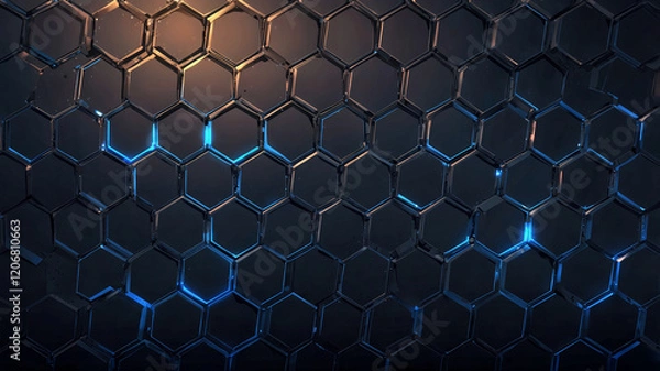 Obraz 光沢感が際立つ六角形のパターンが特徴の抽象的な金属背景.生成AI