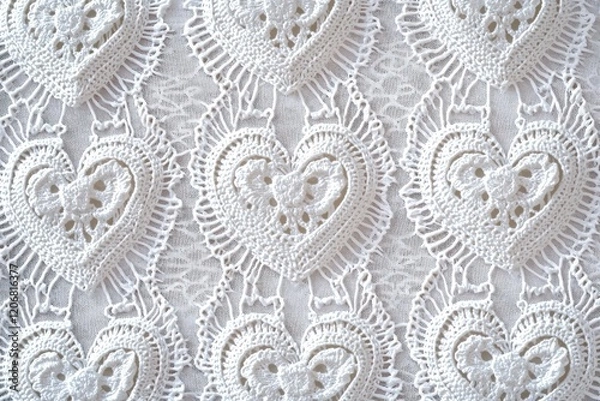 Obraz Elegant white lace pattern with heart motifs, soft lighting, centered composition